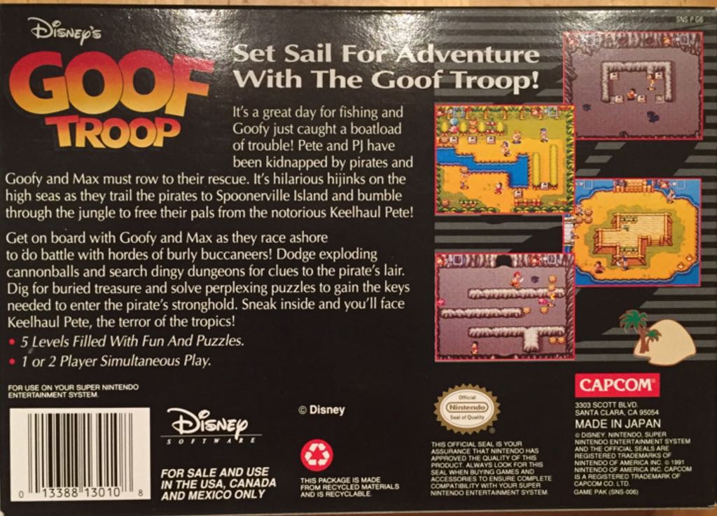 Goof Troop - Nintendo Super Nintendo Entertainment System (SNES) (Capcom / Nintendo / Disney Interactive - 2) video game collectible [Barcode 013388130108] - Main Image 2
