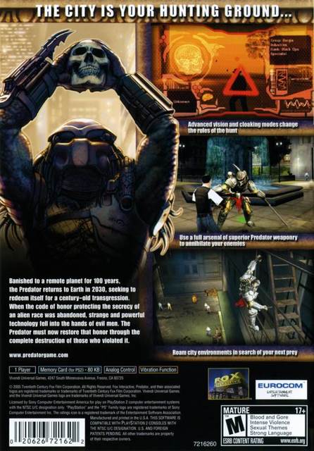 Predator: Concrete Jungle - Sony PlayStation 2 (PS2) (Vivendi Universal Games - 1) video game collectible - Main Image 2