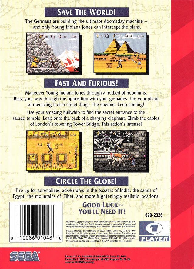 Instruments of Chaos starring Young Indiana Jones - Sega Genesis (Mega Drive) (Sega - 1) video game collectible [Barcode 010086010480] - Main Image 2