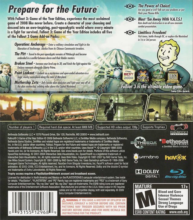 Fallout 3: Game Of The Year Edition (PS3 Essentials) - Sony PlayStation 3 (PS3) (Bethesda Softworks - 1) video game collectible [Barcode 093155121829] - Main Image 2