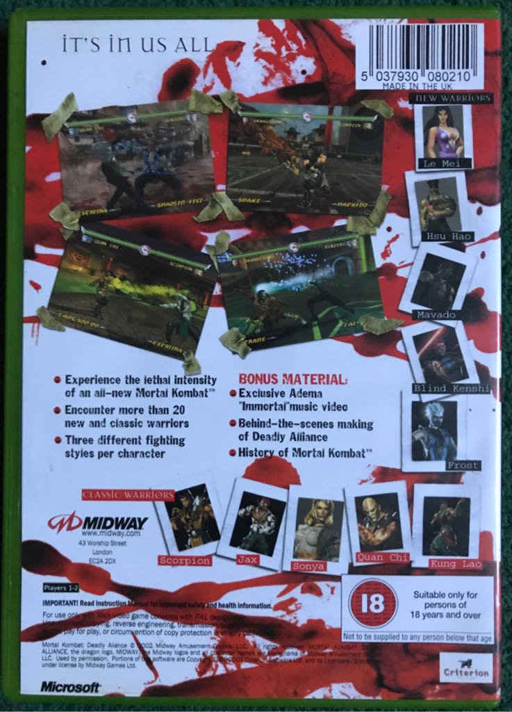 Mortal Kombat: Deadly Alliance - Microsoft Xbox (Midway - 2) video game collectible [Barcode 5037930080210] - Main Image 2