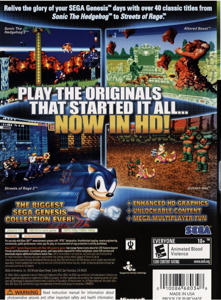 Sonic’s Ultimate Genesis Collection - Microsoft Xbox 360 (Sega - 2) video game collectible - Main Image 2