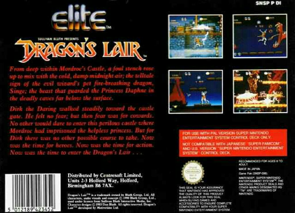 Dragon’s Lair - Nintendo Super Nintendo Entertainment System (SNES) (Data East - 1) video game collectible - Main Image 2