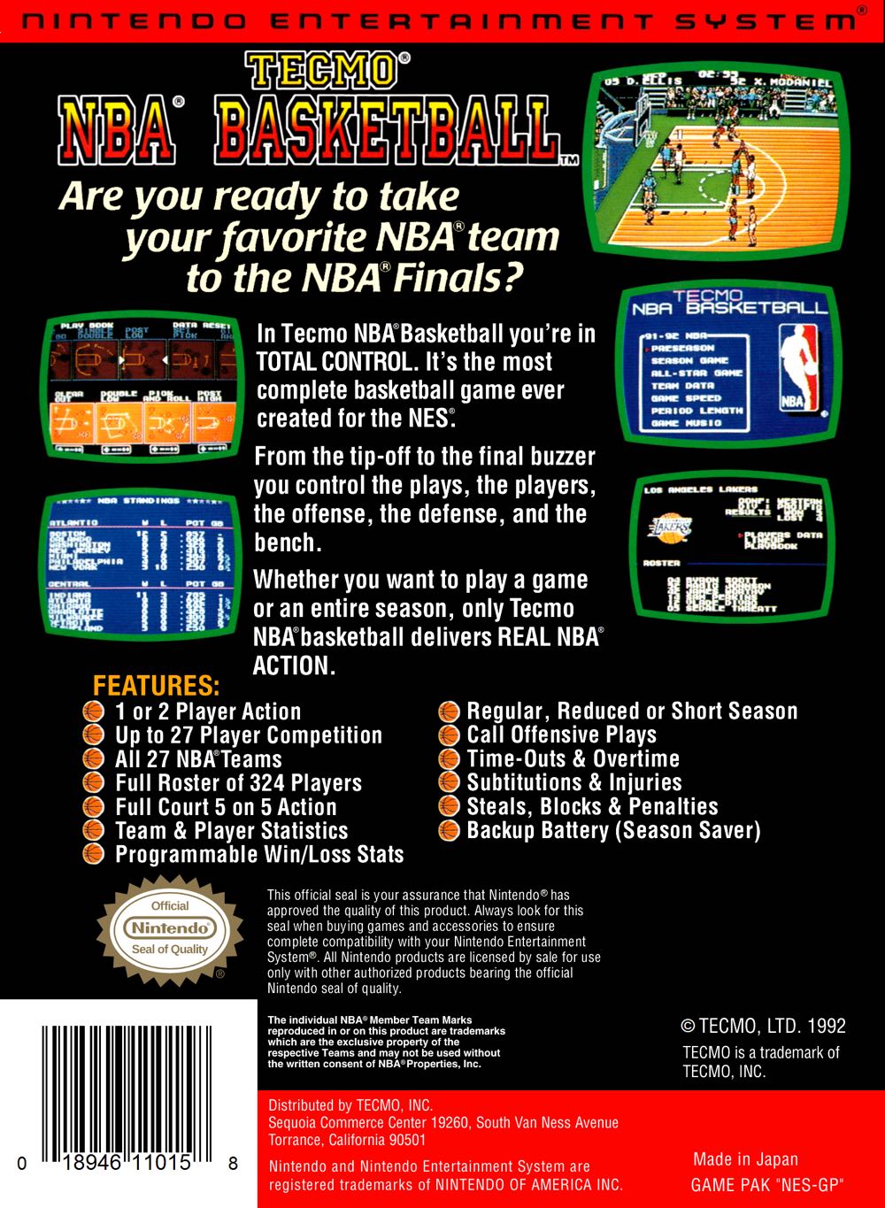Tecmo NBA Basketball - Nintendo Entertainment System (NES) video game collectible - Main Image 2