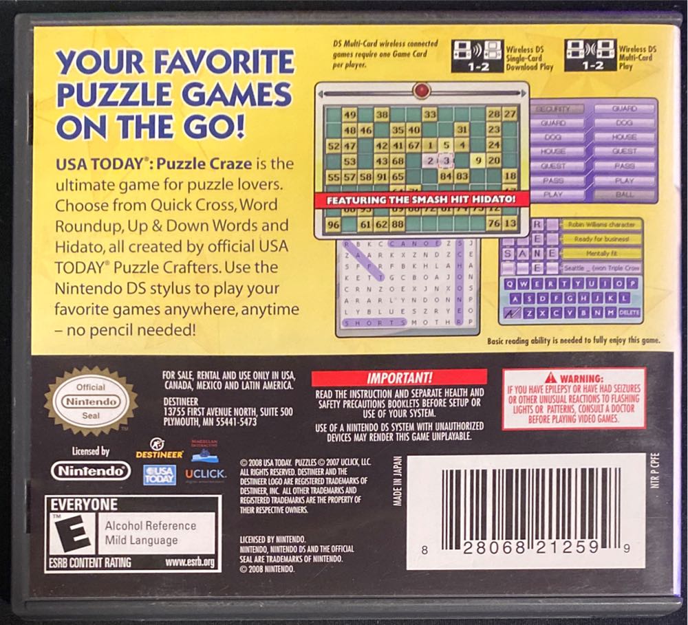 USA Today Puzzle Craze - Nintendo DS (Destineer) video game collectible [Barcode 828068212599] - Main Image 2