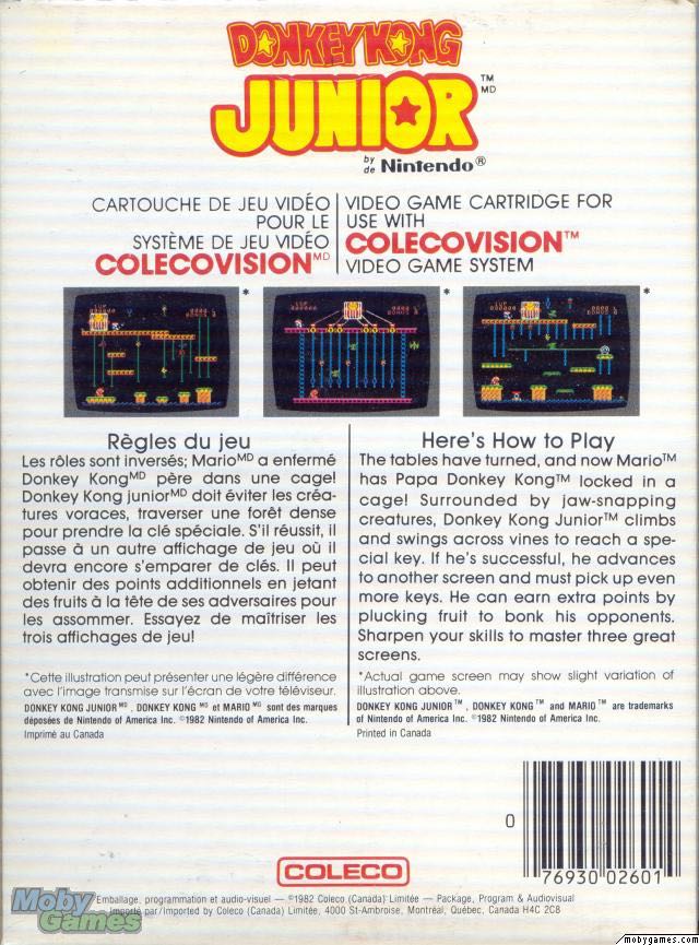 Donkey Kong Junior - Colecovision (Nintendo - 1) video game collectible [Barcode 076930026014] - Main Image 2