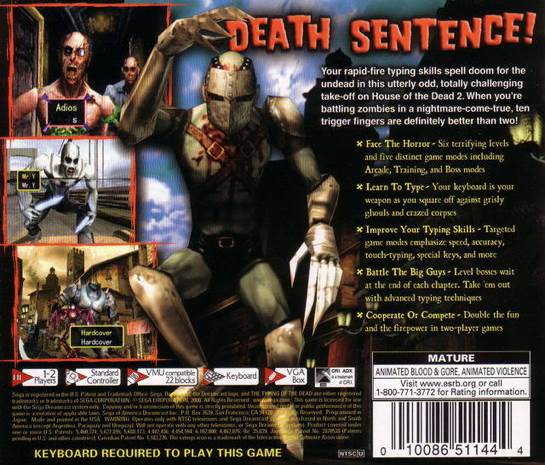 The Typing of the Dead - Sega Dreamcast (Sega - 2) video game collectible [Barcode 010086511444] - Main Image 2