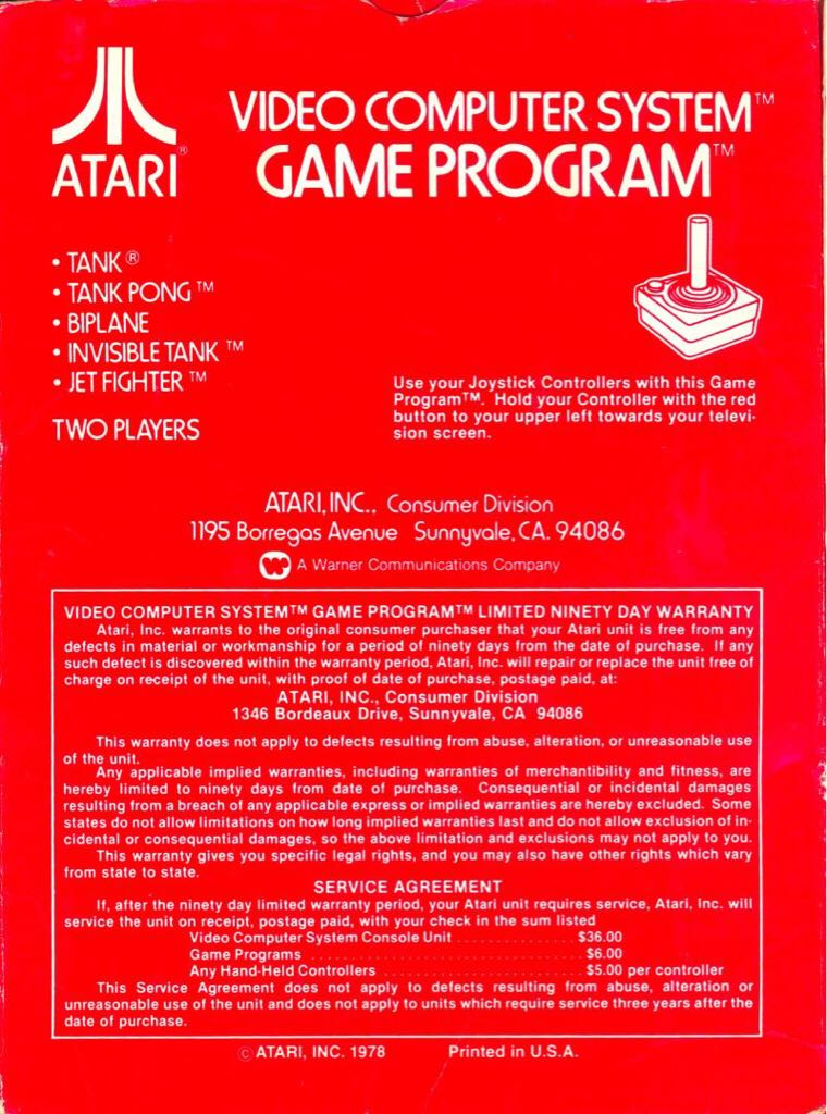 Combat - Atari 2600 (Atari) video game collectible - Main Image 2