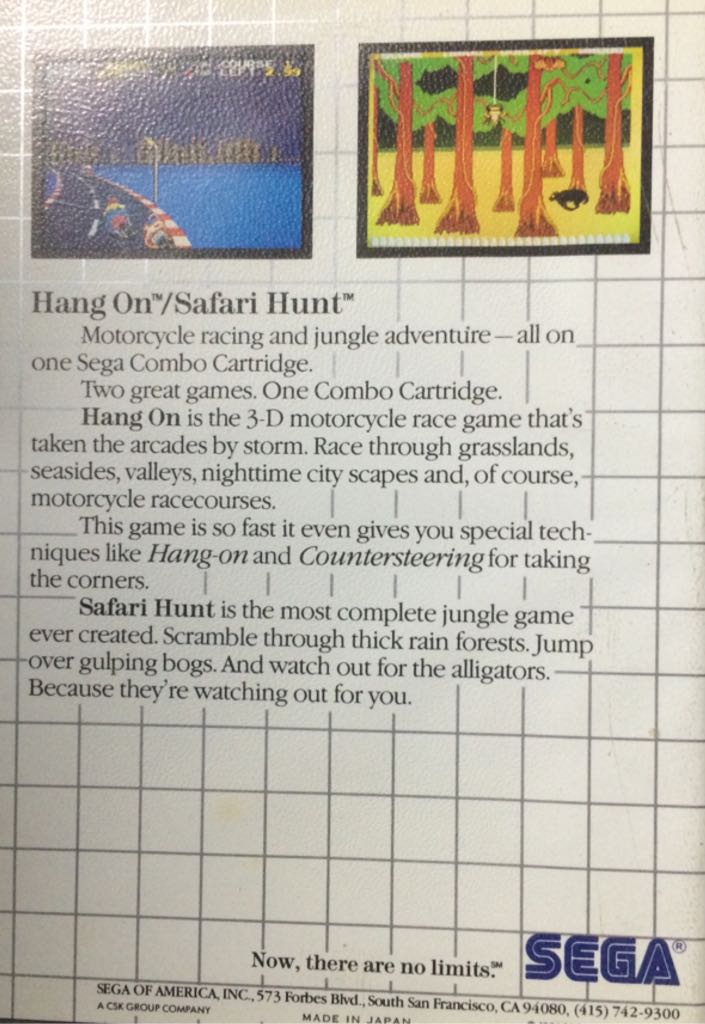 Hang On & Safari Hunt - Sega Master System (Sega) video game collectible - Main Image 2