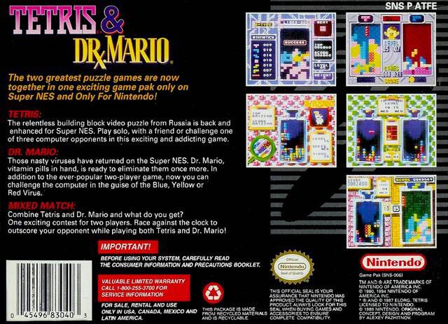 Tetris & Dr. Mario - Nintendo Super Nintendo Entertainment System (SNES) (2) video game collectible - Main Image 2