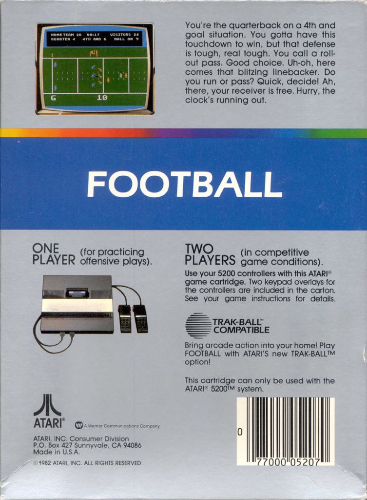 Football - Atari 5200 video game collectible - Main Image 2