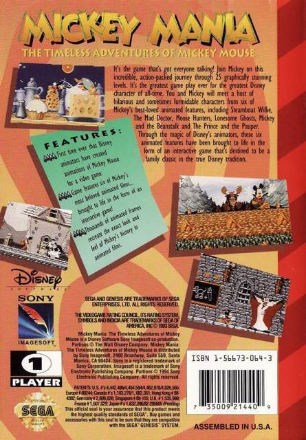 Mickey Mania: The Timeless Adventures of Mickey Mouse - Sega Genesis (Mega Drive) video game collectible - Main Image 2