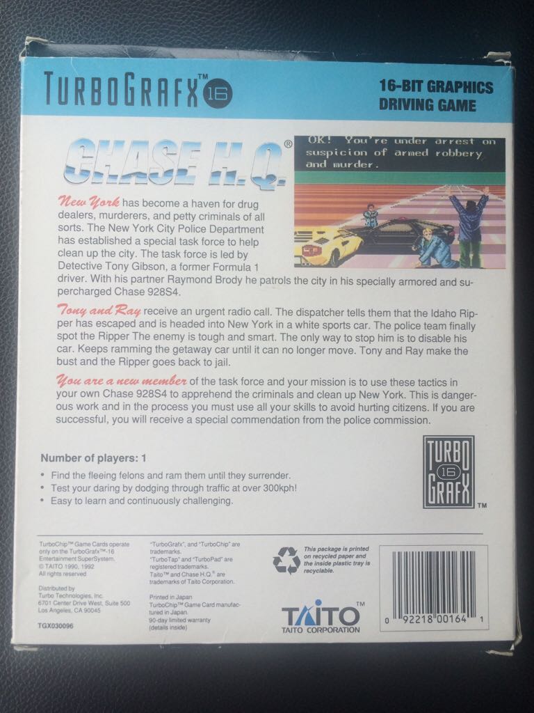 Chase H.Q. - NEC TurboGrafx-16 (Taito) video game collectible - Main Image 2
