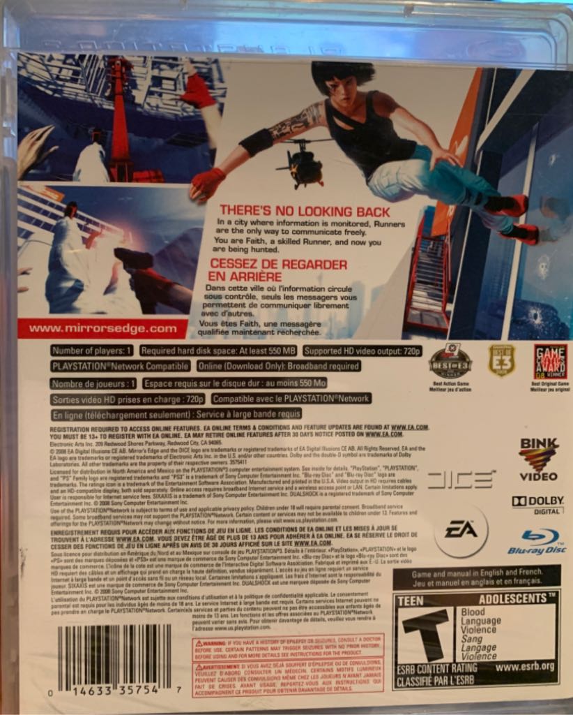 Mirror’s Edge - Sony PlayStation 3 (PS3) (Electronic Arts/EA Games - Single-Player) video game collectible [Barcode 014633357547] - Main Image 2
