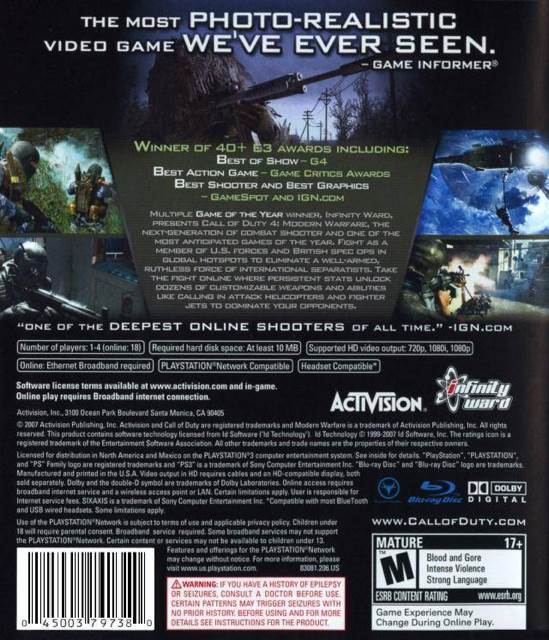 Call of Duty: Modern Warfare 1 - Sony PlayStation 3 (PS3) (Activision - 1) video game collectible [Barcode 777720018812] - Main Image 2