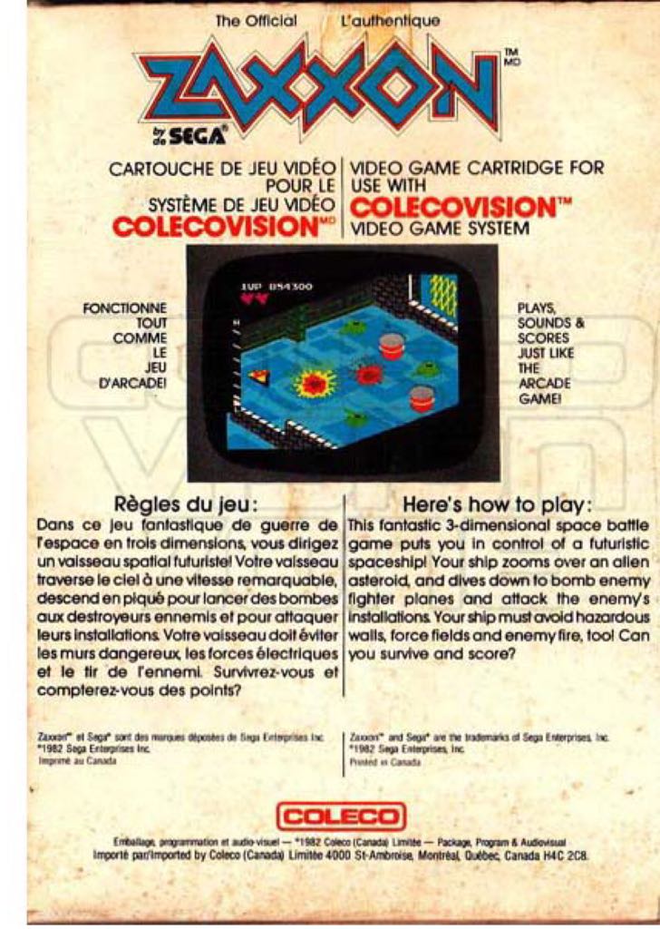 Zaxxon - Colecovision (Sega) video game collectible - Main Image 2