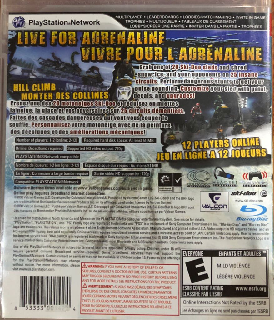 Ski-Doo : Snowmobile Challenge - Sony PlayStation 3 (PS3) (Valcon Games) video game collectible [Barcode 853333001424] - Main Image 2