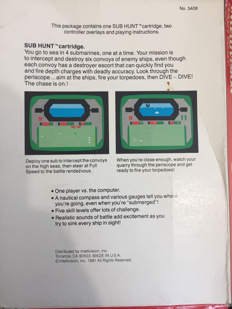 Sub Hunt - Intellivision video game collectible - Main Image 2