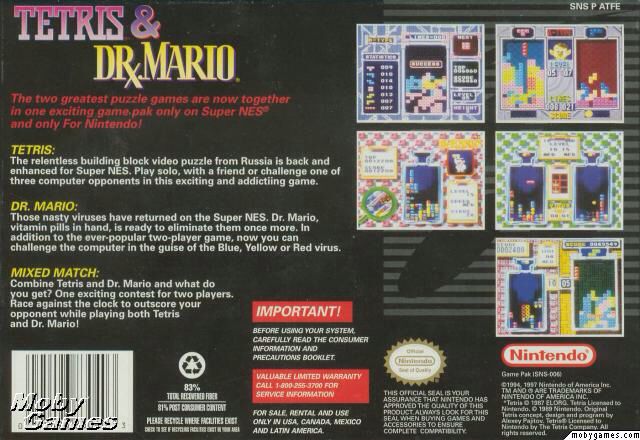 Tetris & Dr Mario - Nintendo Super Nintendo Entertainment System (SNES) video game collectible - Main Image 2