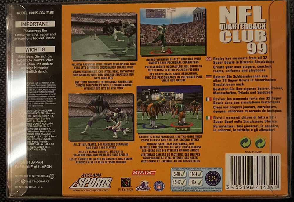 NFL Quarterback Club 99 - Nintendo 64 (N64) video game collectible [Barcode 3455196414341] - Main Image 2