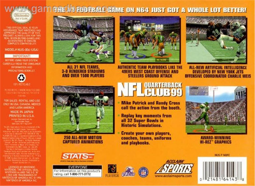 NFL Quarterback Club 99 - Nintendo 64 (N64) video game collectible - Main Image 2