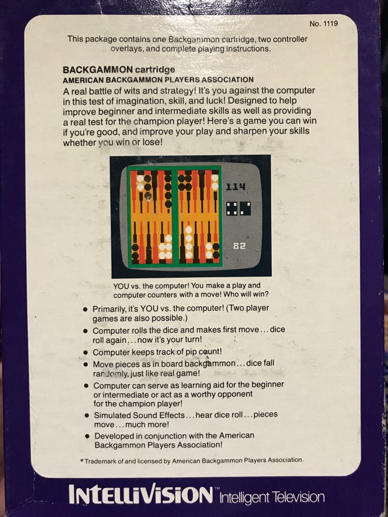 Backgammon - Intellivision (Mattel Electronics) video game collectible - Main Image 2