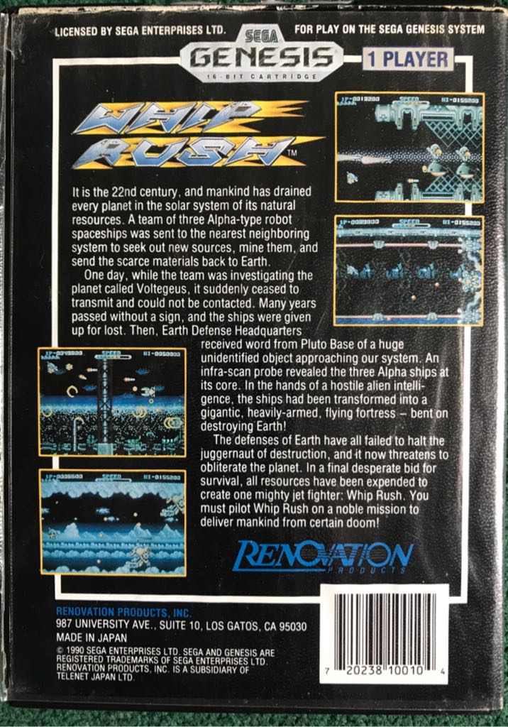 Whip Rush - Sega Genesis (Mega Drive) (Renovation - 1) video game collectible [Barcode 720238100104] - Main Image 2