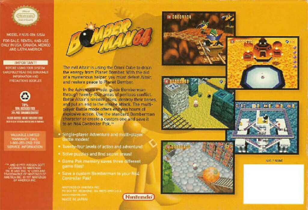 Bomberman 64 - Nintendo 64 (N64) (Nintendo - 1-4) video game collectible - Main Image 2