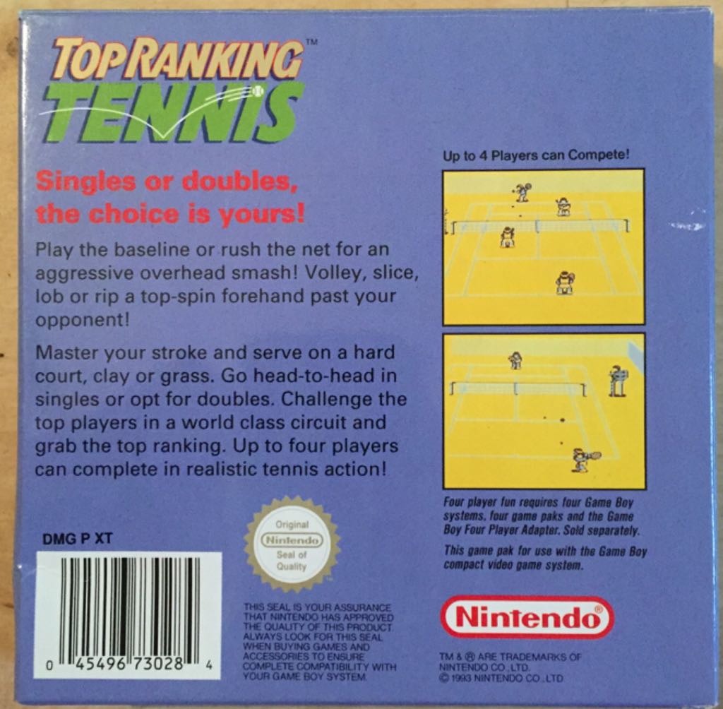 Top Ranking Tennis - Nintendo Game Boy (Nintendo - 1-4) video game collectible [Barcode 045496730284] - Main Image 2