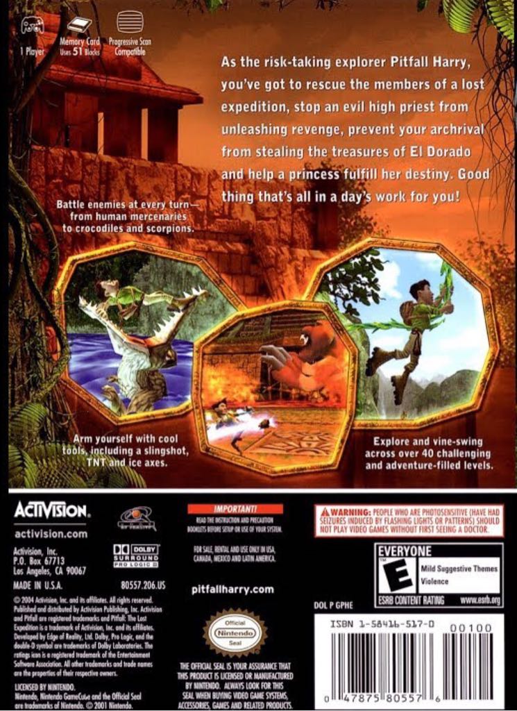 Pitfall: The Lost Expedition - Nintendo GameCube (Activision - 1) video game collectible [Barcode 5030917021350] - Main Image 2