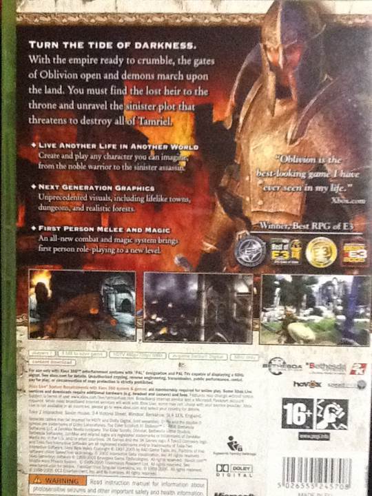Elder Scrolls IV : Oblivion, The - Microsoft Xbox 360 (2K Boston/2K - 1) video game collectible [Barcode 5026555245708] - Main Image 2