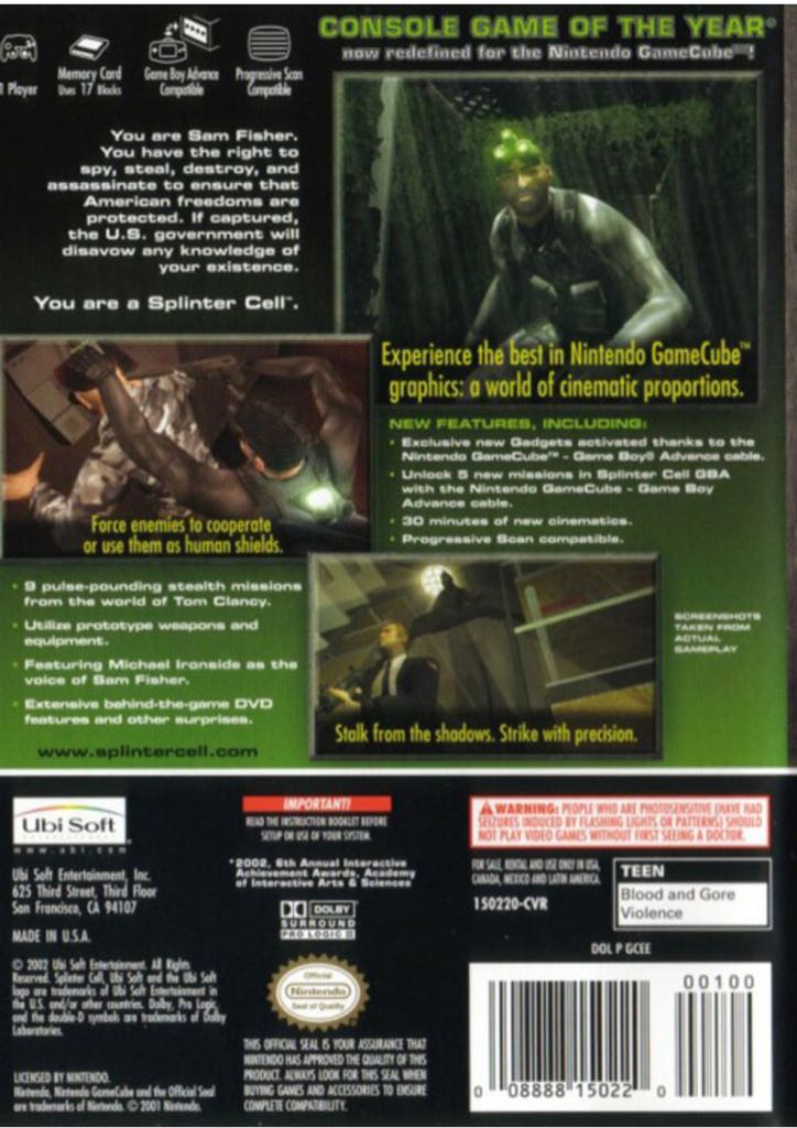 Tom Clancy’s Splinter Cell - Nintendo GameCube (Ubisoft - 1) video game collectible [Barcode 3307210125149] - Main Image 2