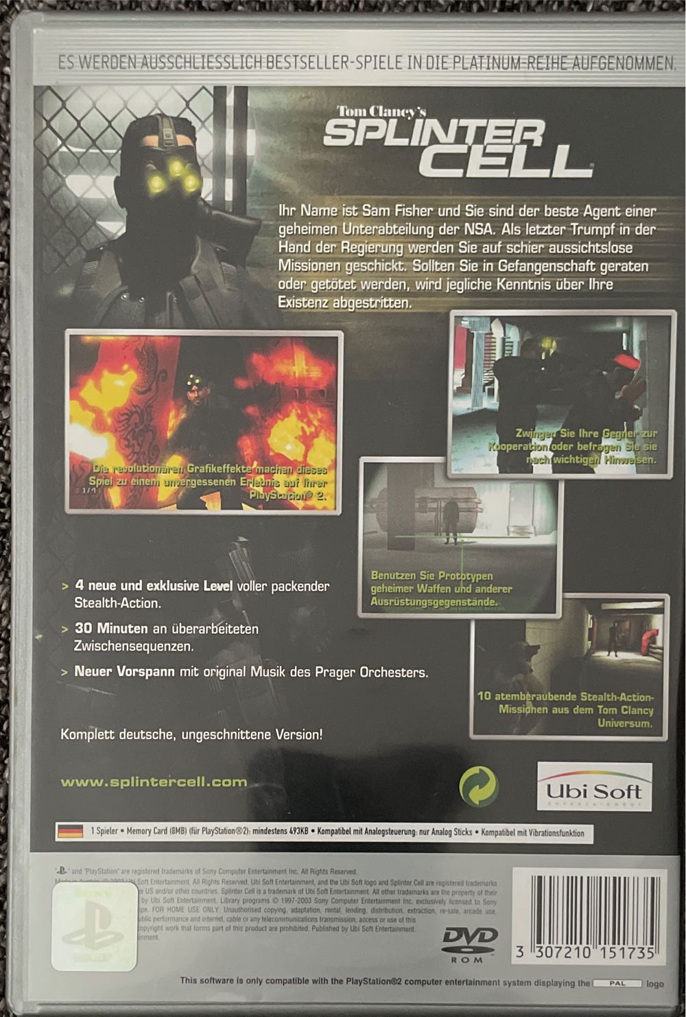 Tom Clancy’s Splinter Cell - Sony PlayStation 2 (PS2) (Ubisoft™) video game collectible [Barcode 3307210151735] - Main Image 2