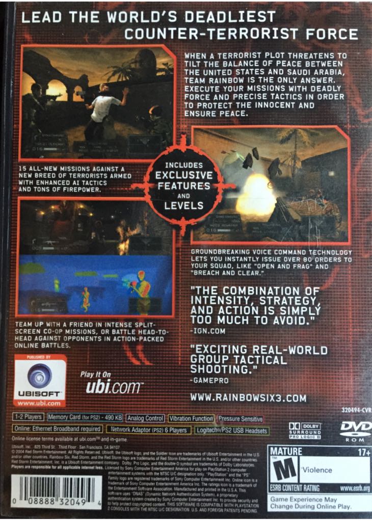 Tom Clancy’s Rainbow Six 3 - Sony PlayStation 2 (PS2) (Ubisoft - 1-2) video game collectible - Main Image 2