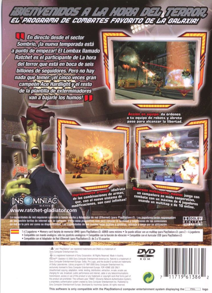 Ratchet: Gladiator - Sony PlayStation 2 (PS2) (Insomniac - 1-2) video game collectible [Barcode 711719613565] - Main Image 2