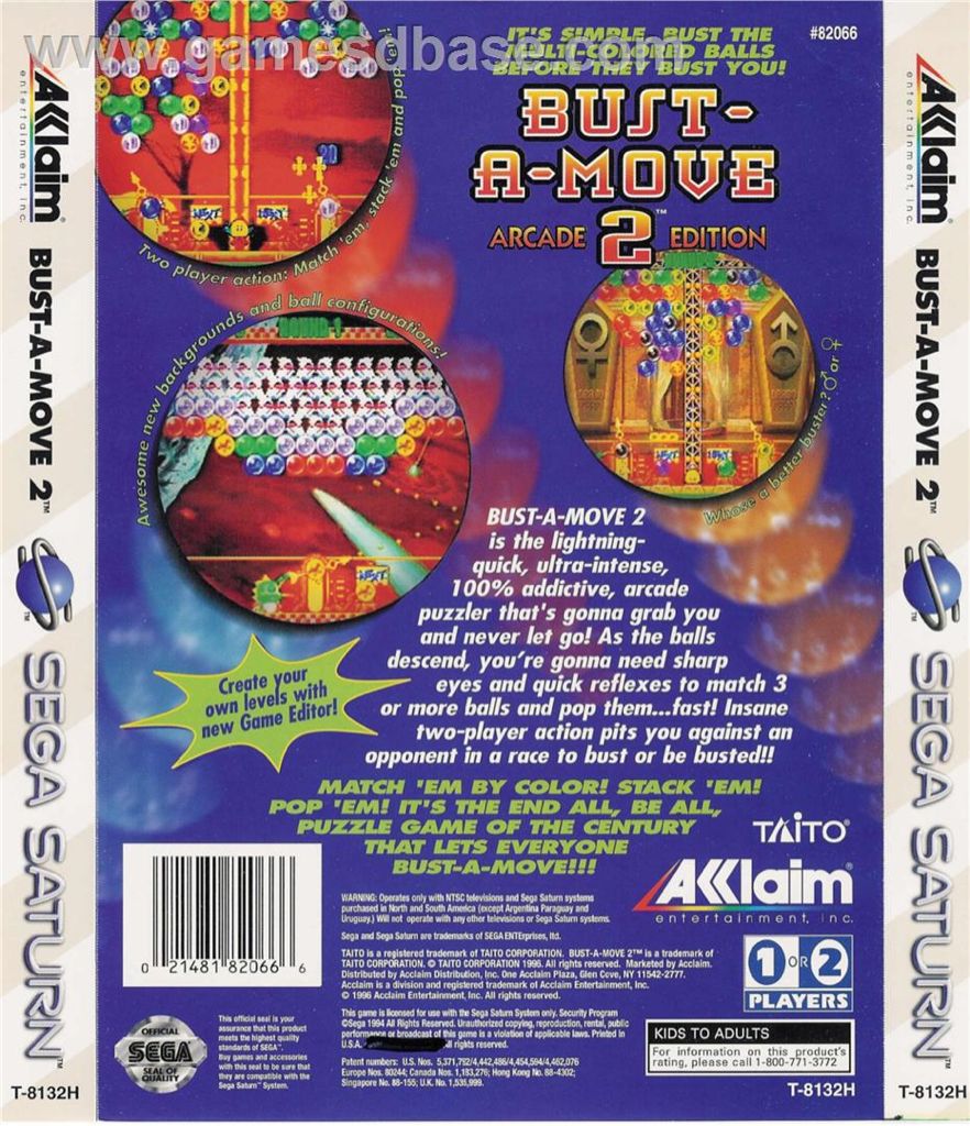 Bust-A-Move 2: Arcade Edition - Sega Saturn (Taito Corporation - 2) video game collectible [Barcode 021481820666] - Main Image 2