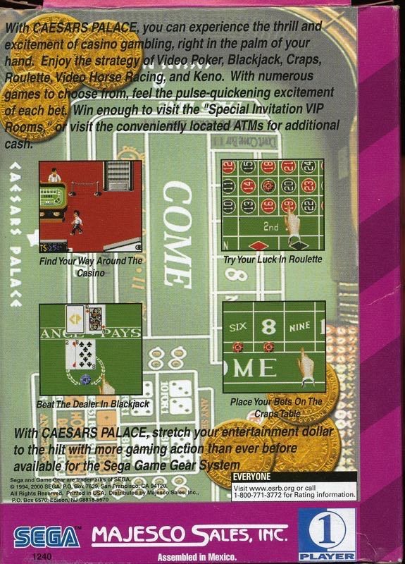 Caesars Palace - Sega Game Gear (Sega - 1) video game collectible [Barcode 096427012405] - Main Image 2