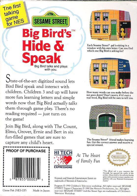 Sesame Street: Big Bird’s Hide & Speak - Nintendo Entertainment System (NES) (Hi-tech Express - 1) video game collectible [Barcode 087855000034] - Main Image 2