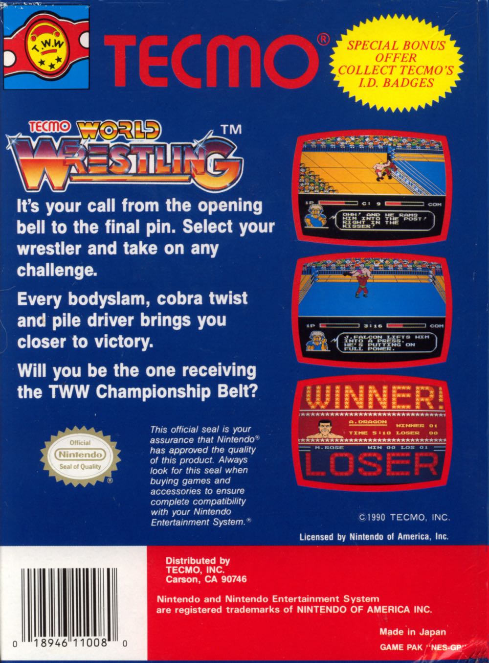 Tecmo World Wrestling - Nintendo Entertainment System (NES) (Tecmo) video game collectible - Main Image 2