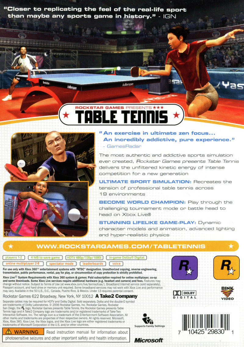Rockstar Table Tennis - Microsoft Xbox 360 (Backwards compatible) video game collectible - Main Image 2