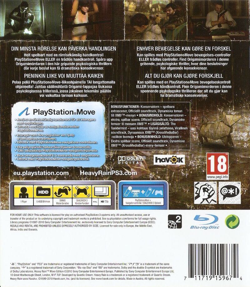 Heavy Rain: Move Edition - Sony PlayStation 3 (PS3) (Sony Computer Enteraiment - 1) video game collectible [Barcode 711319156974] - Main Image 2
