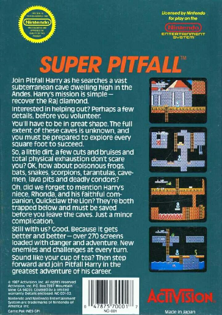 Super Pitfall - Nintendo Entertainment System (NES) (Activision) video game collectible - Main Image 2