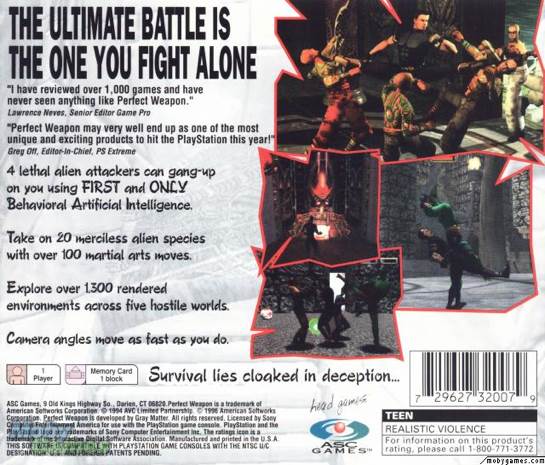 Perfect Weapon - Sony PlayStation (ASC Games - 1) video game collectible [Barcode 729627320079] - Main Image 2