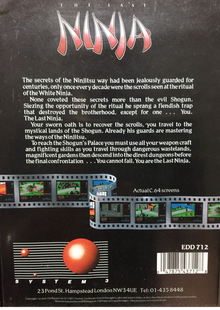 Last Ninja, The - Commodore 64 (System 3 - 1) video game collectible [Barcode 047875437128] - Main Image 2