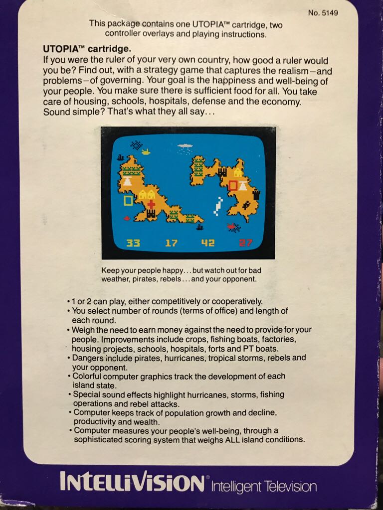 Utopia - Intellivision (Mattel Electronics - 2) video game collectible - Main Image 2