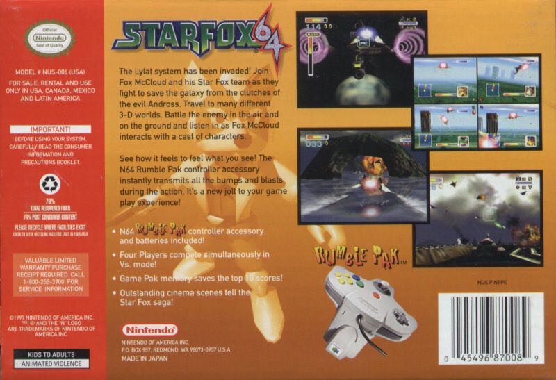 Starfox 64 - Nintendo 64 (N64) (1-4) video game collectible - Main Image 2