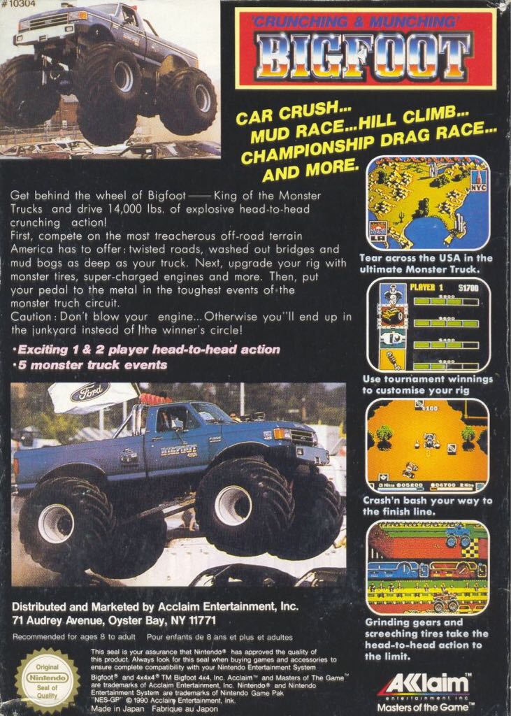 Bigfoot - Nintendo Entertainment System (NES) (Acclaim Entertainment) video game collectible - Main Image 2