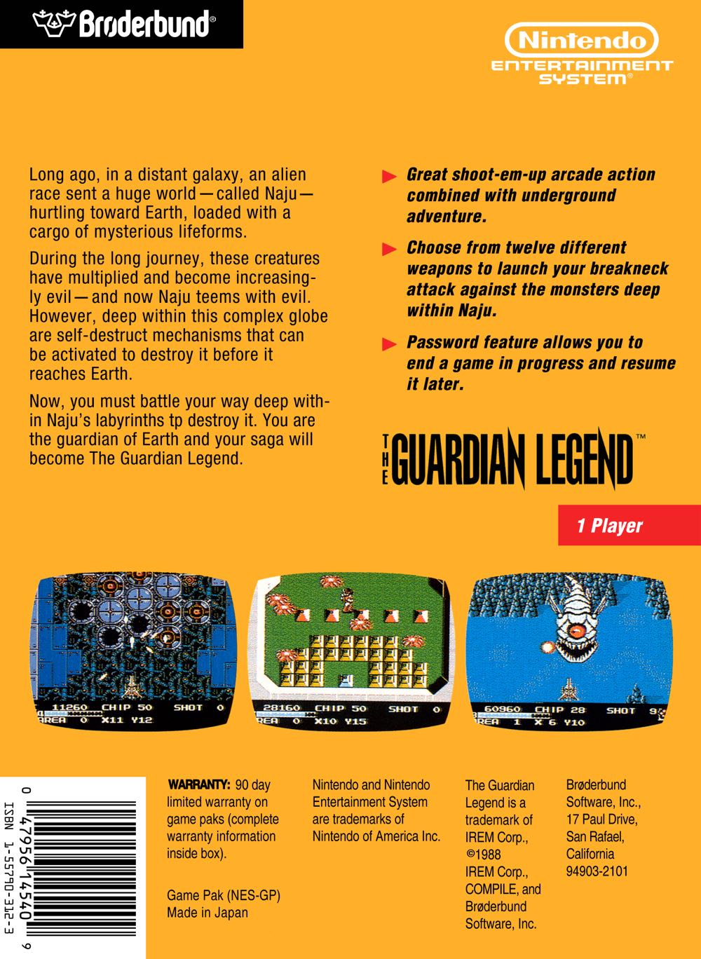 The Guardian Legend - Nintendo Entertainment System (NES) (Brøderbund 3) video game collectible - Main Image 2
