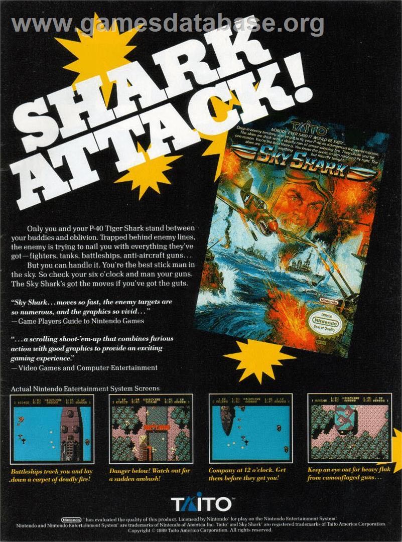 Sky Shark - Nintendo Entertainment System (NES) (Taito - 1) video game collectible [Barcode 020588010079] - Main Image 3
