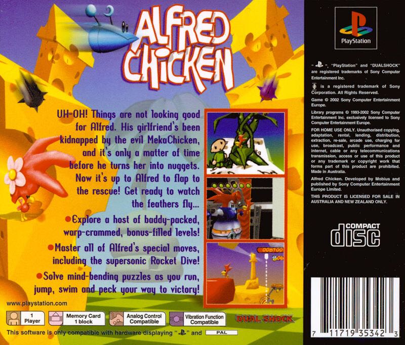 Alfred Chicken - Sony PlayStation (Möbius - 1) video game collectible [Barcode 711719352525] - Main Image 2